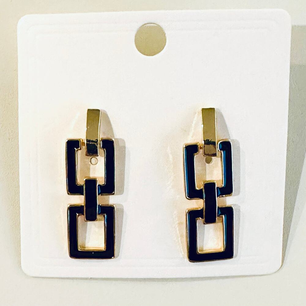 Black Enamel Link Earrings